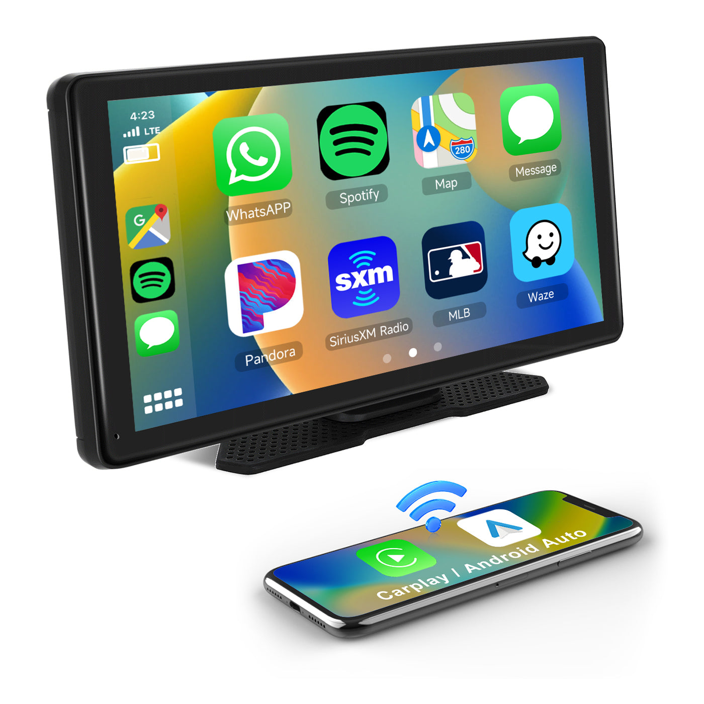 Podofo 10.36 inch Portable Car Stereo Full HD Touchscreen CarPlay Screen with Wireless CarPlay Android Auto Bluetooth Hands-Free Backup Camera Support