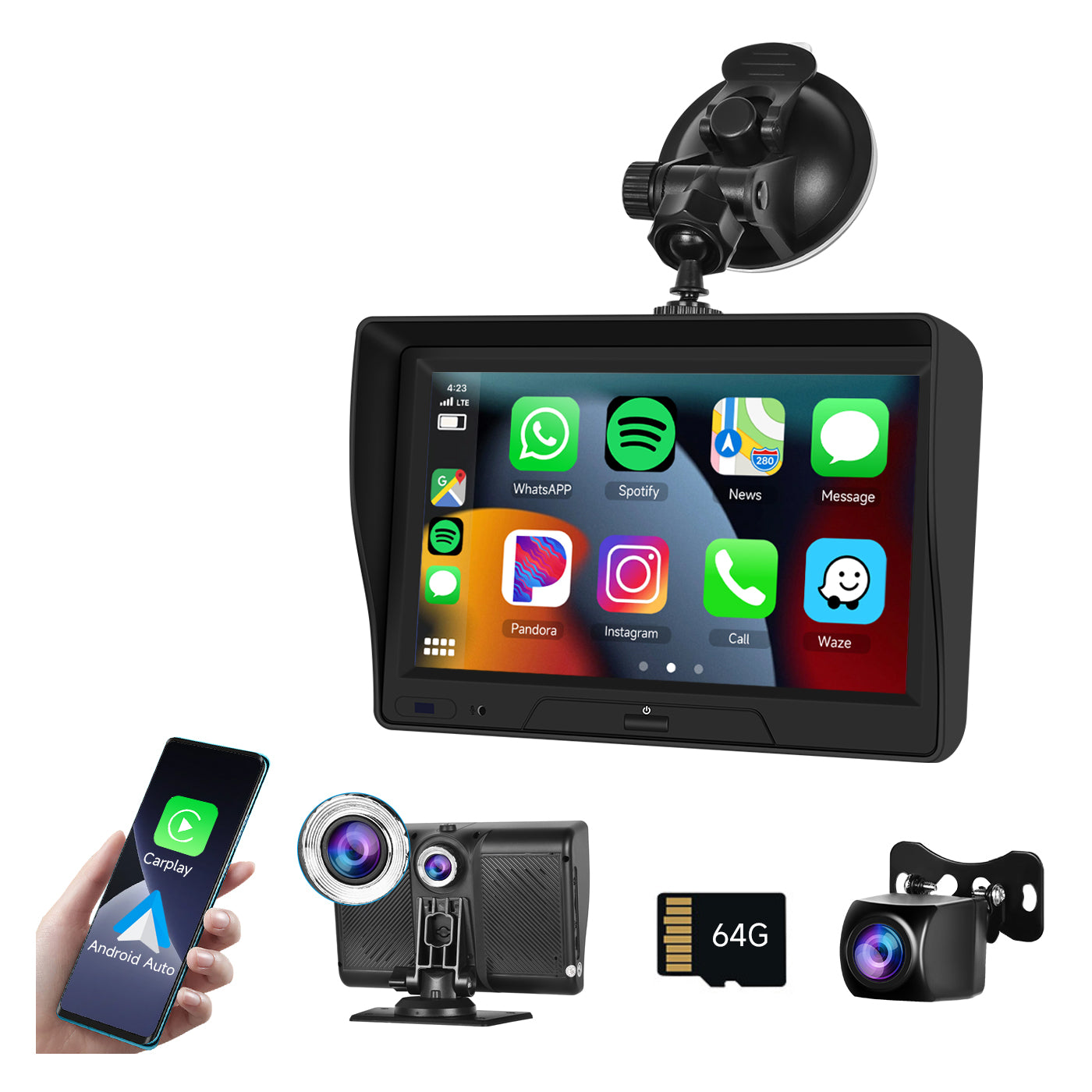 PODOFO Newest Portable Car Stereo with Wireless Carplay Android Auto,