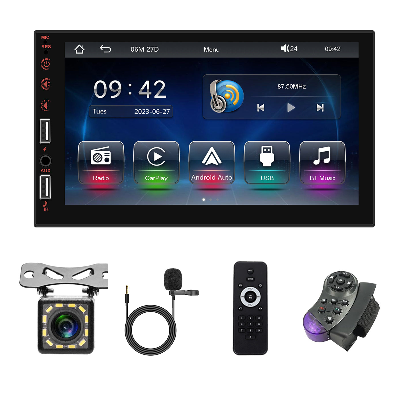 PODOFO Car Stereo Single Din Apple Carplay Android Auto, 7 Inch Touch