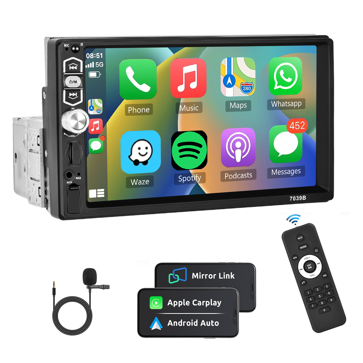 Single Din Bluetooth Car Stereo: 9 Inch IPS Touchscreen Audio with Carplay  | Android Auto | MirrorLink | Backup Camera | FM/AM Car Radio 