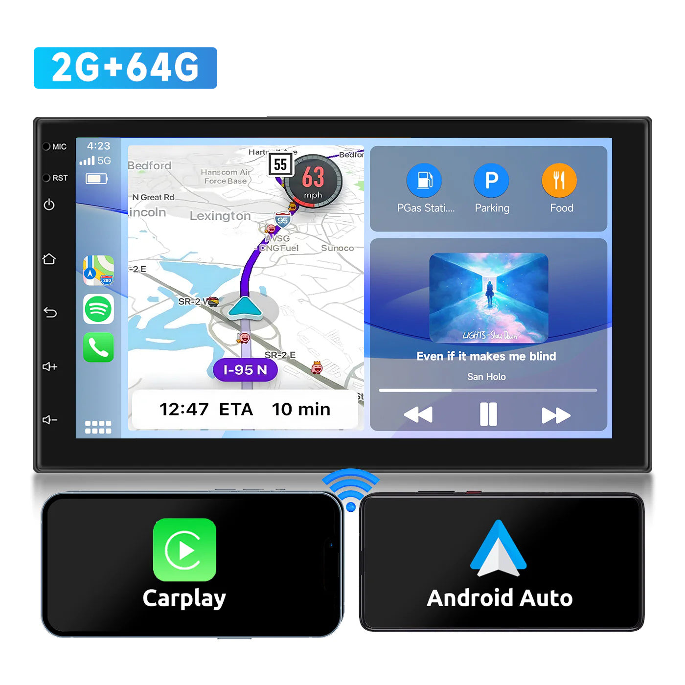 7 Inch 2GB+64GB Android 13 Double Din Car Stereo with Wireless