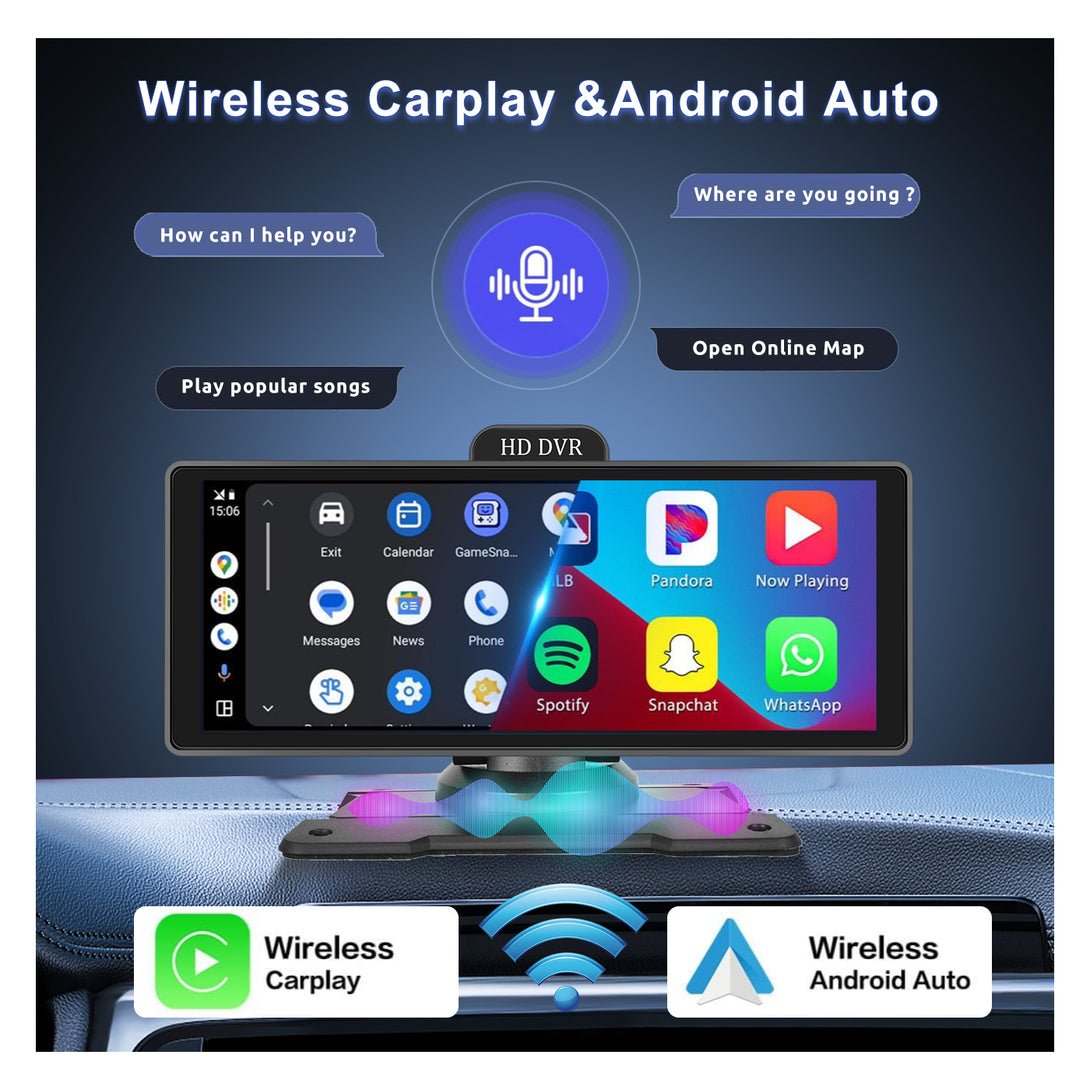 Monitor 10,26 s Apple CarPlay, Android auto, Bluetooth, DUAL DVR ::  Warning lights for cars