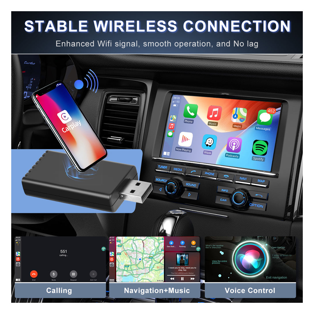 Podofo Original Car Wired to Wireless CarPlay USB Adapter Fastest, 5.8GHz Wifi, Plug & Play No Delay Online Apple CarPlay Magic Box CarPlay