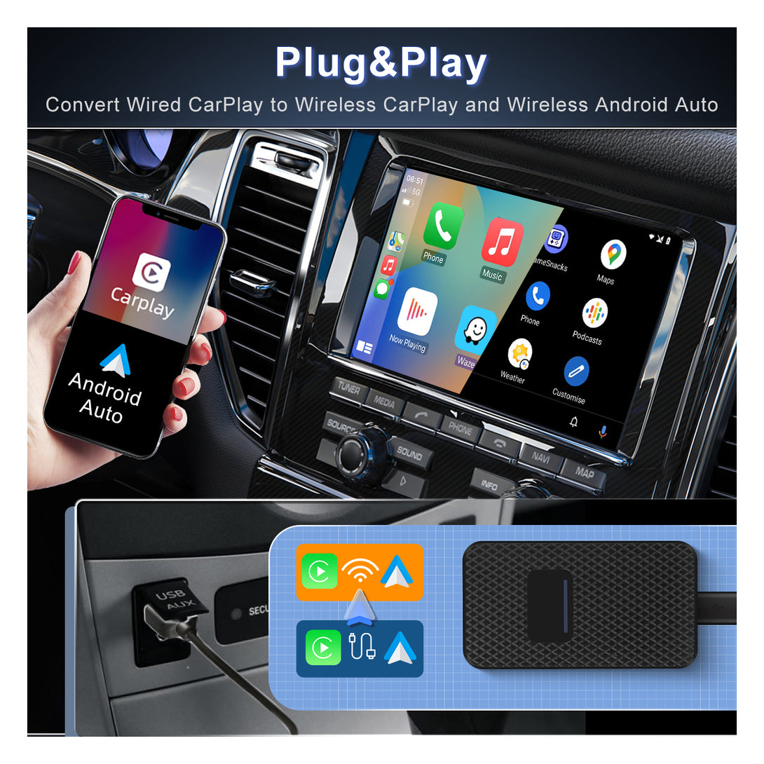 Wireless Carplay Adapter & Android Auto Adapter for iPhone  Android Phone, Apple Car Play Dongle Magic AI Box for OEM Wired Carplay  Android Auto to Upgrade, 5.8G WiFi Bluetooth 5.2 