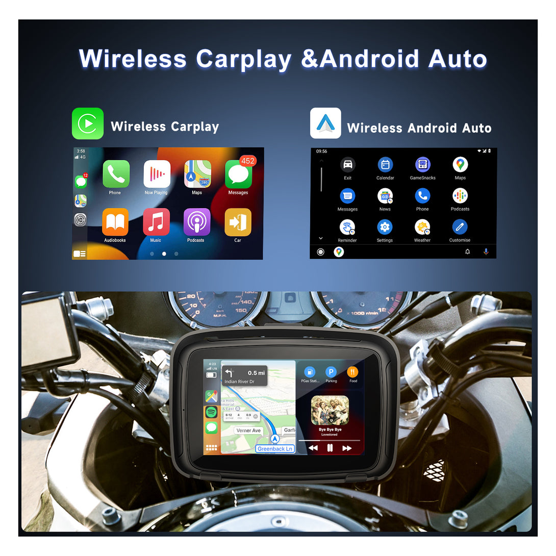 5 inch Touch Screen Motorcycle Navigator WiFi Wireless CarPlay Android Auto  IP65