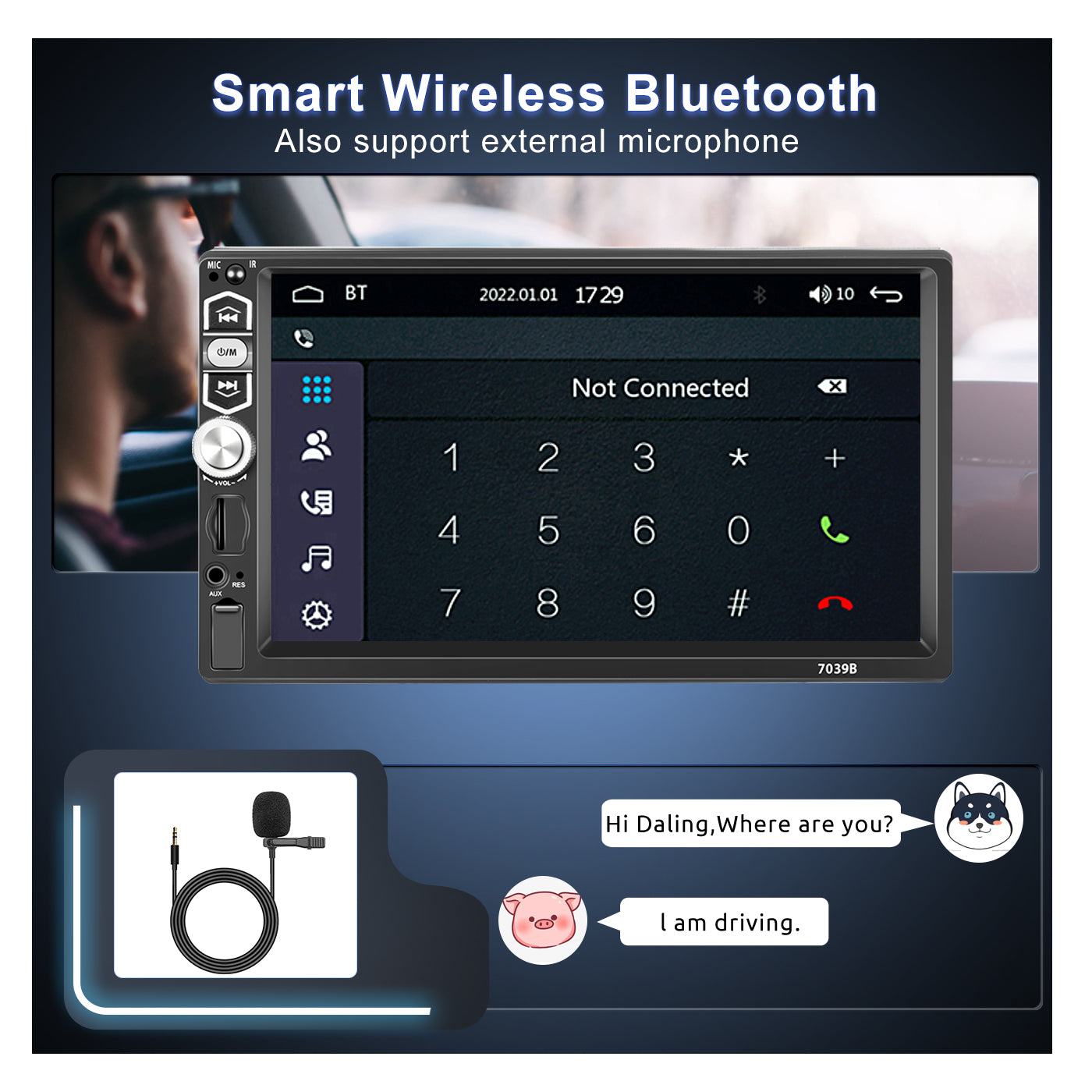 Podofo 2 Din 7'' Car Radio Autoradio Carplay Android Auto Car MP5 Player HD  Touch Screen Bluetooth FM USB Mirror Link Rear View SWC DVR