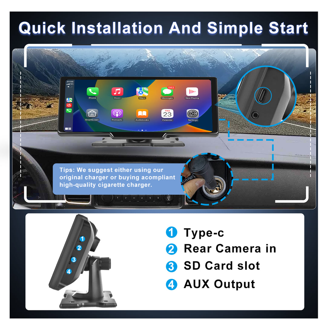 Buy Wholesale China Universal 10.26 Inch Car Portable Display Wireless  Carplay Android Auto Mirror Link Monitor Type-c Cigarette Lighter Power  Cable & Carplay Screen at USD 49