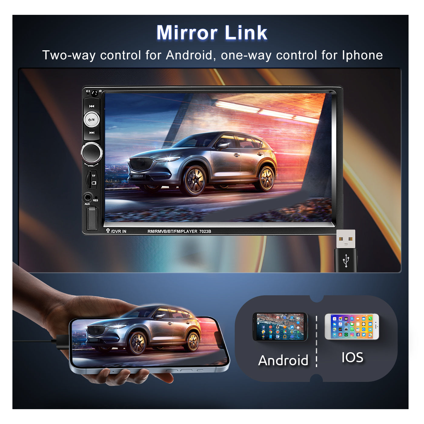 Podofo 12V Double 2 DIN Car Stereo Radio 7 HD MP5 Touch Screen Digital  Display Car Video Player with Bluetooth Mirror Link Multimedia Auto SD USB  FM