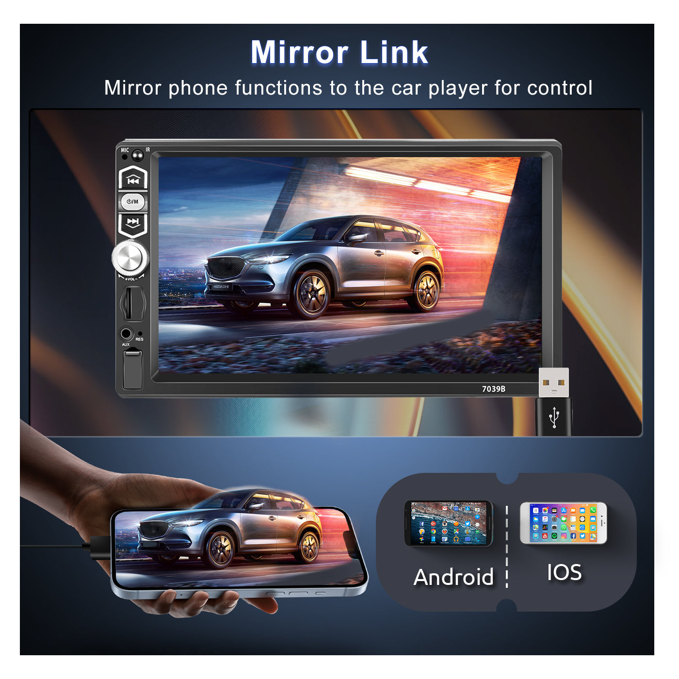 PODOFO 7 Inch Single Din Car Stereo with Mirror Link, HD Folding Touch
