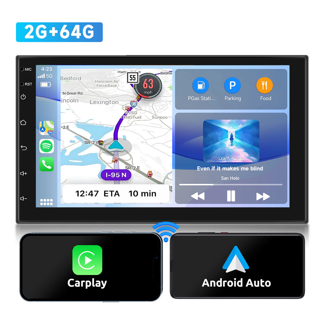 Podofo Double DIN Car Radio Wireless CarPlay Android Auto GPS Head Unit 7 HD Touch Screen Indash Car Stereo