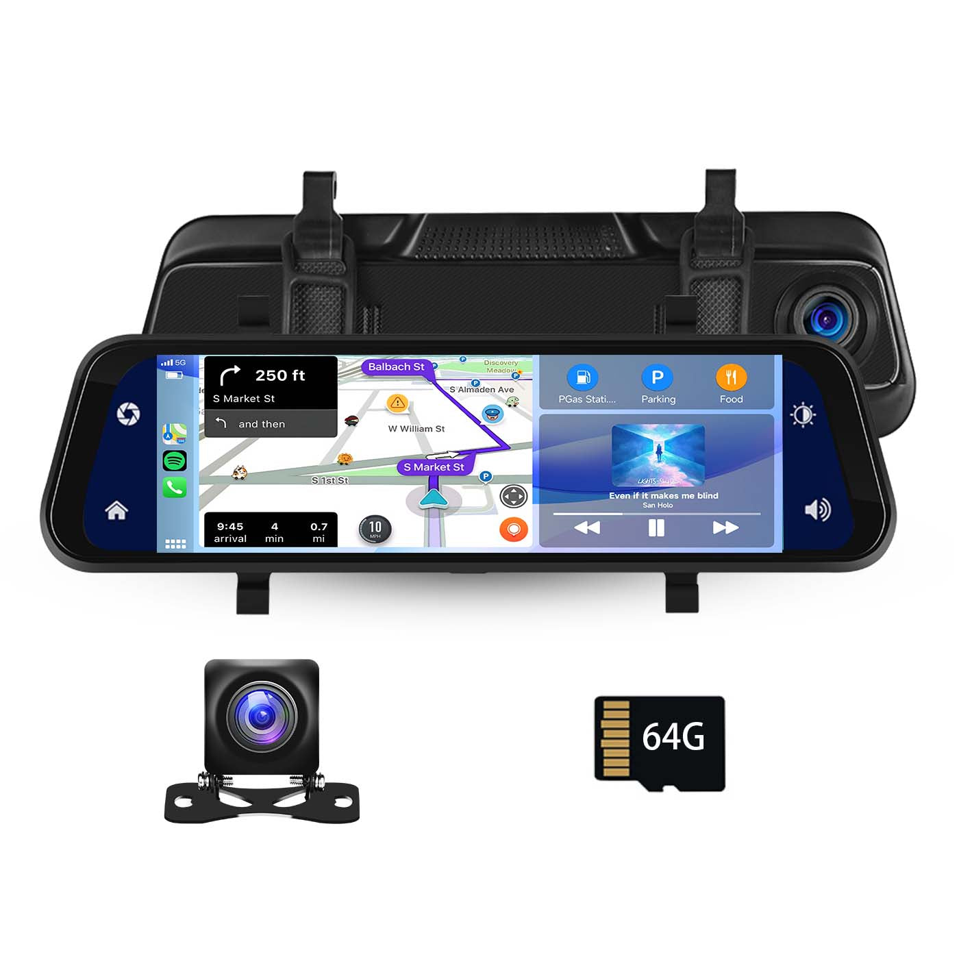 10.26 Inch Wireless Portable Car Stereo with 4K Dash Cam, HD Touchscreen  Apple CarPlay Screen Wireless Android Auto, ADAS, GPS Track, Bluetooth Car