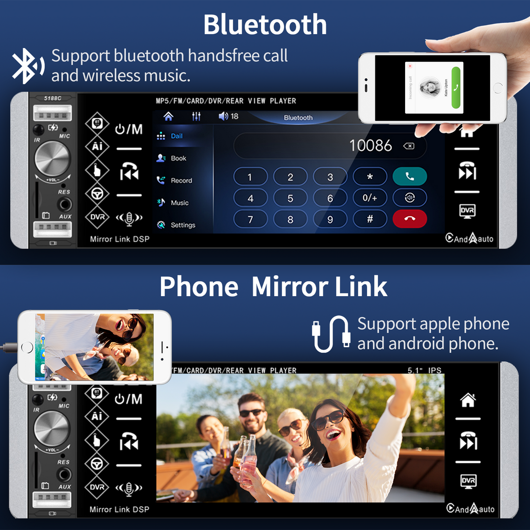 Podofo Autoradio 1 Din mit Apple Carplay und Android Auto, 7 Zoll  Bildschirm Autoradio mit Bluetooth Freisprecheinrichtung/FM  Radio/SWC/Mirror