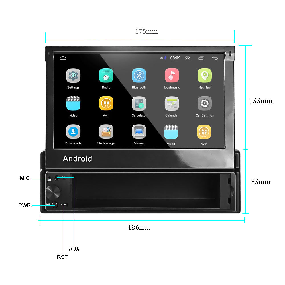 PODOFO 1 Din 7 Telescopic Car Multimedia Player Android 9.1 Car Radio