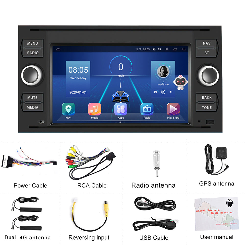 Gastvrijheid aanplakbiljet Civic PODOFO for Ford 8-core 8+128G Android 10.0 Car Radio Stereo, 7 inch IP