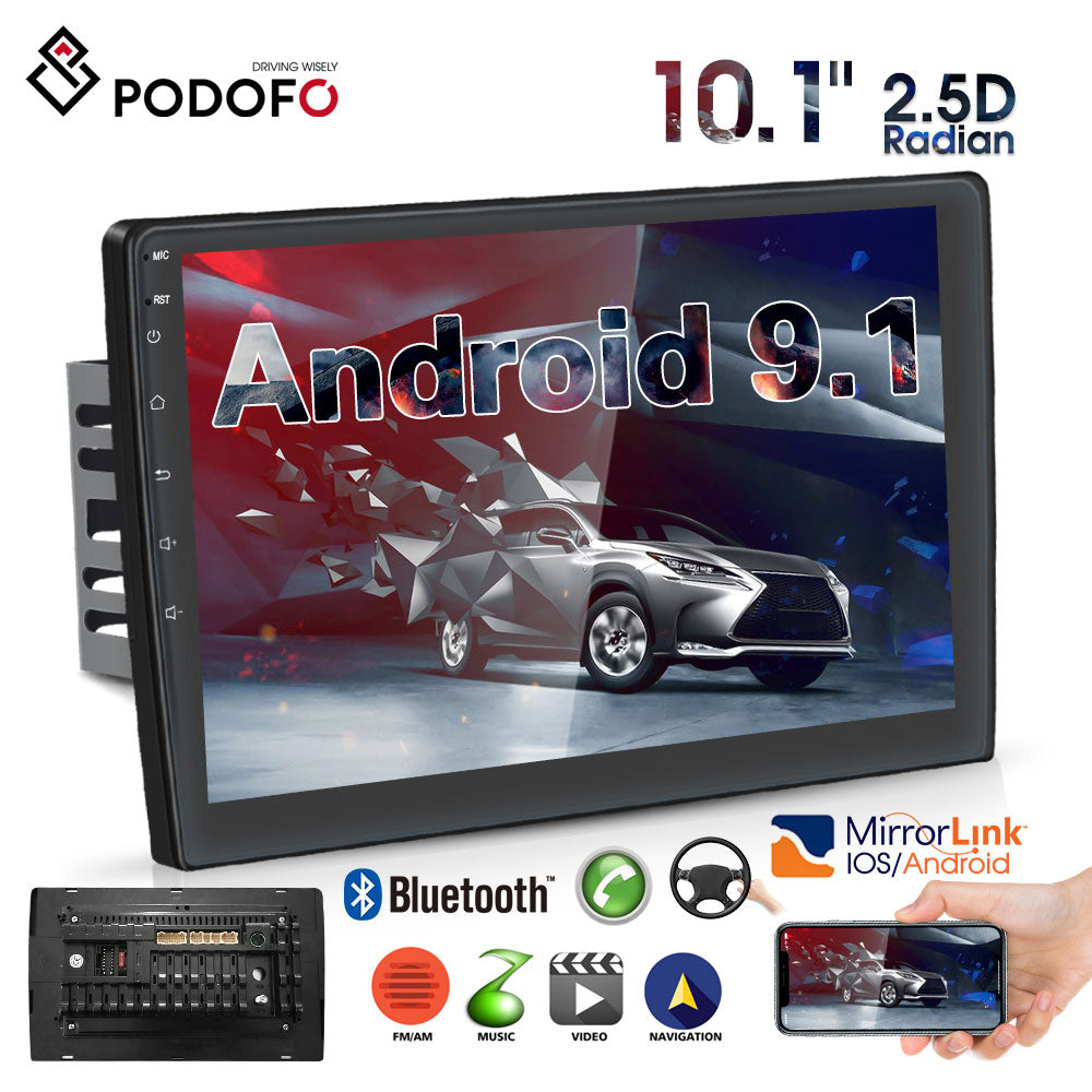 Podofo 1 Din Universal Car Radio 6.9″ Auto Android Player Support WIFI GPS  Backspegellänk Rattkontroll BT FM med 4IR bakre kamera